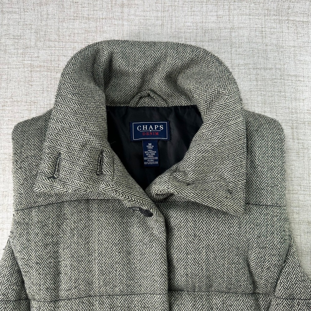 Chaps Denim Wool Blend Herringbone Puffer Vest Women's Medium Gray